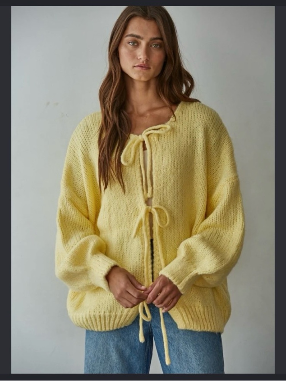 By Together Pale Yellow Tie-Bow Knit Cardigan